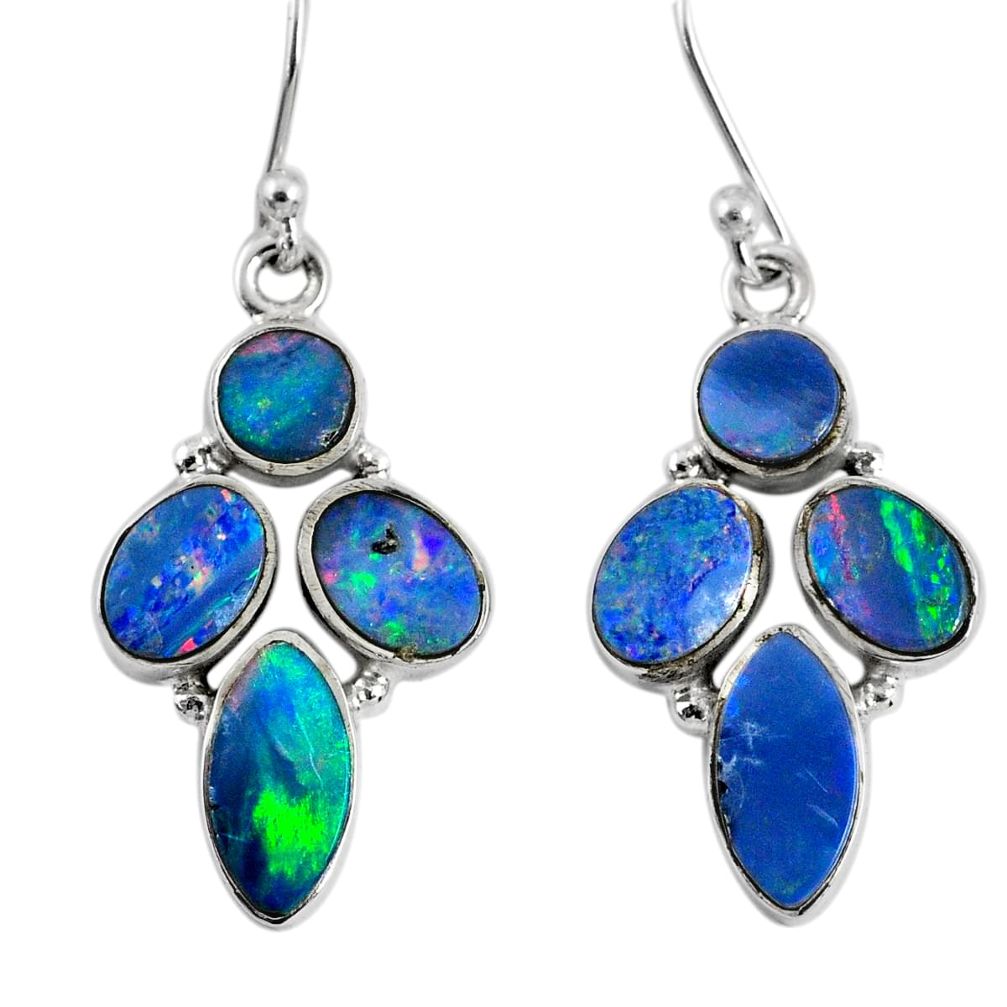 11.59cts natural blue doublet opal australian 925 silver dangle earrings r60793