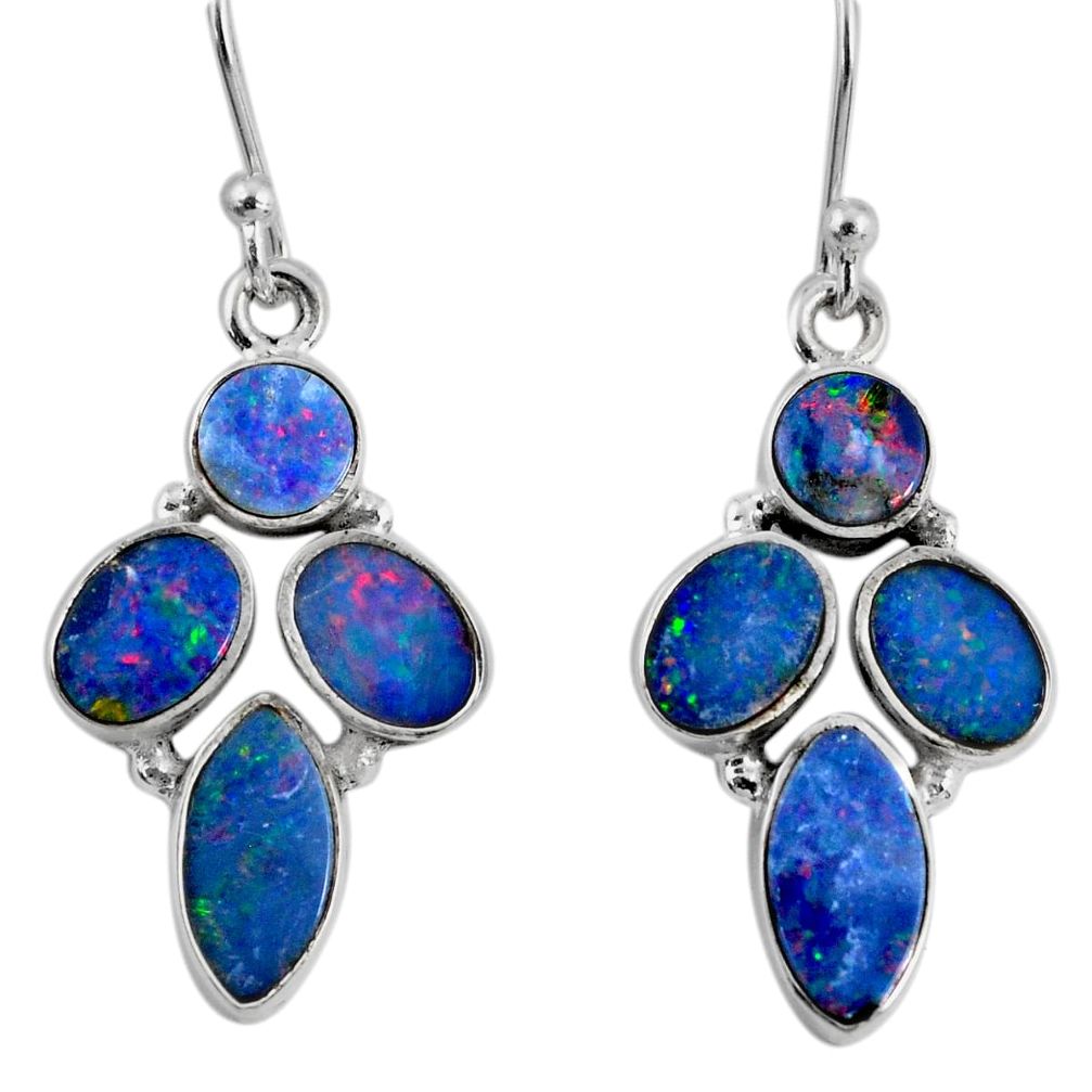12.03cts natural blue doublet opal australian 925 silver dangle earrings r60796