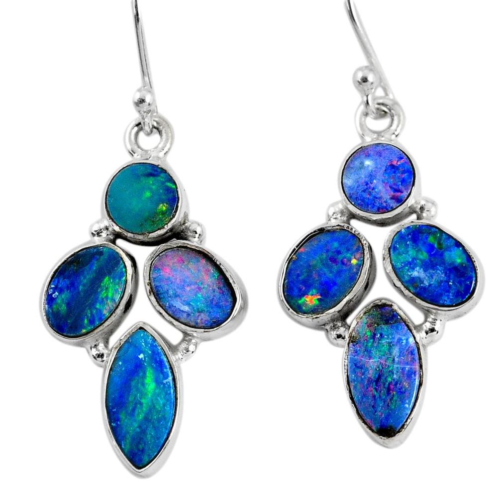 12.03cts natural blue doublet opal australian 925 silver dangle earrings r60799