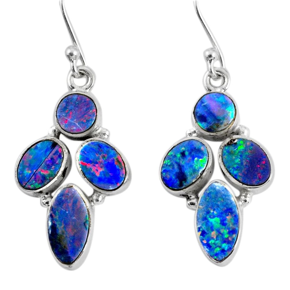 12.08cts natural blue doublet opal australian 925 silver dangle earrings r60800