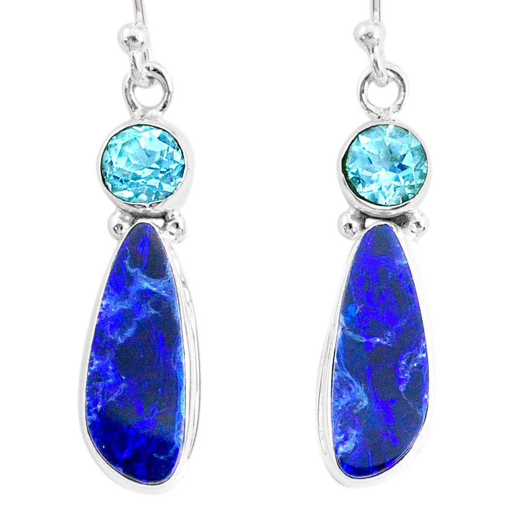 9.25cts natural blue doublet opal australian 925 silver dangle earrings r72682
