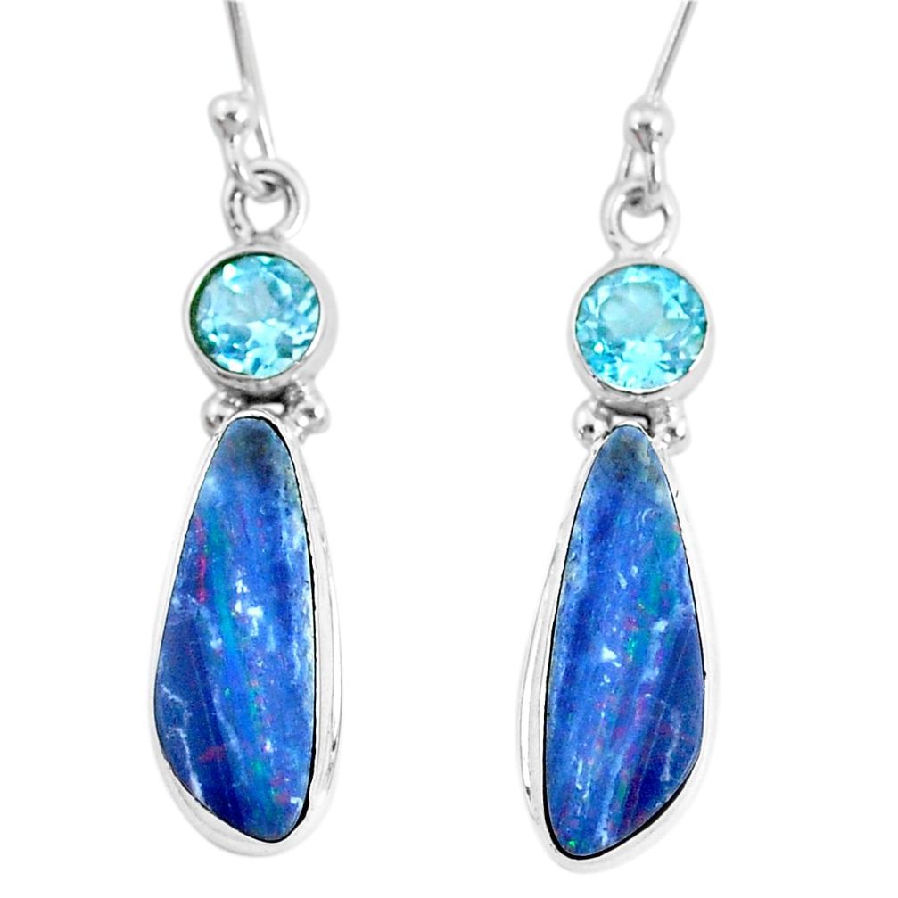 7.64cts natural blue doublet opal australian 925 silver dangle earrings r72703