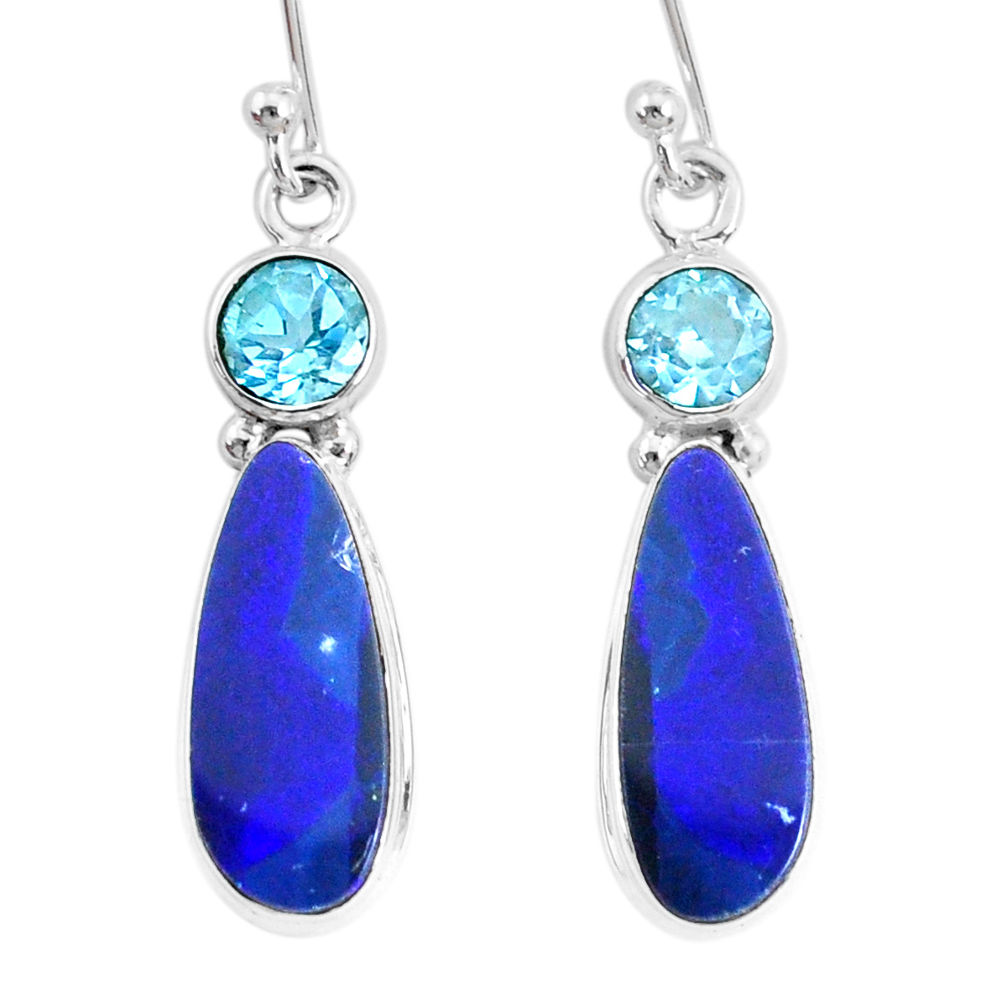 8.80cts natural blue doublet opal australian 925 silver dangle earrings r72722