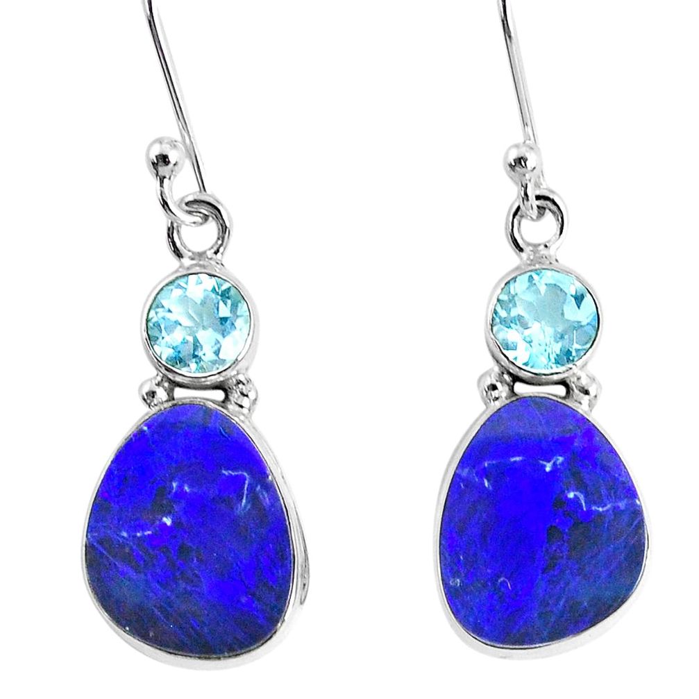 8.11cts natural blue doublet opal australian 925 silver dangle earrings r76542