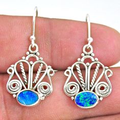 3.51cts natural blue doublet opal australian 925 silver dangle earrings t32893