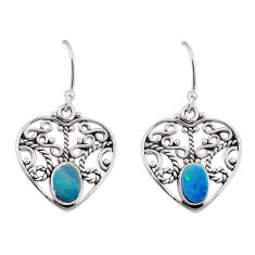2.32cts natural blue doublet opal australian 925 silver dangle earrings y47253