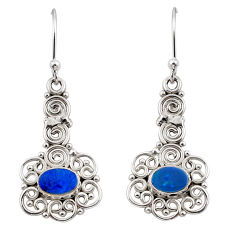 2.21cts natural blue doublet opal australian 925 silver dangle earrings y47292