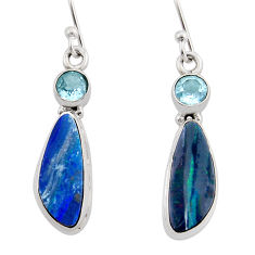 7.17cts natural blue doublet opal australian 925 silver dangle earrings y94263