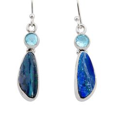 7.78cts natural blue doublet opal australian 925 silver dangle earrings y94264