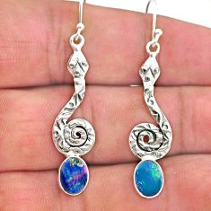 3.22cts natural blue doublet opal australian 925 silver snake earrings t32931