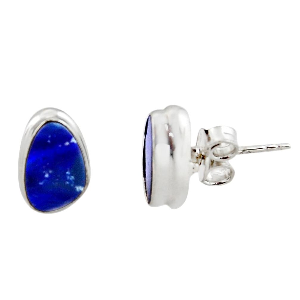 4.83cts natural blue doublet opal australian 925 silver stud earrings r19718