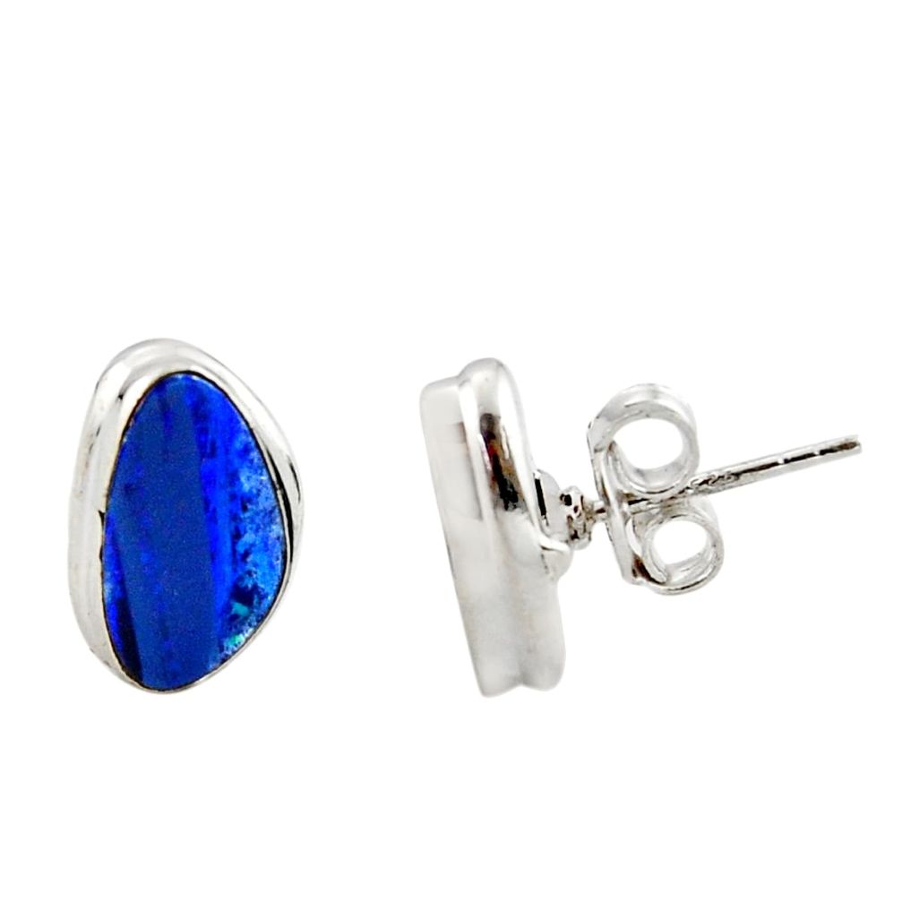 5.22cts natural blue doublet opal australian 925 silver stud earrings r19720