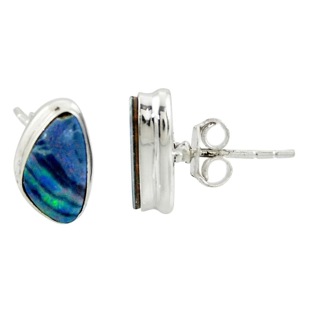 5.57cts natural blue doublet opal australian 925 silver stud earrings r39503