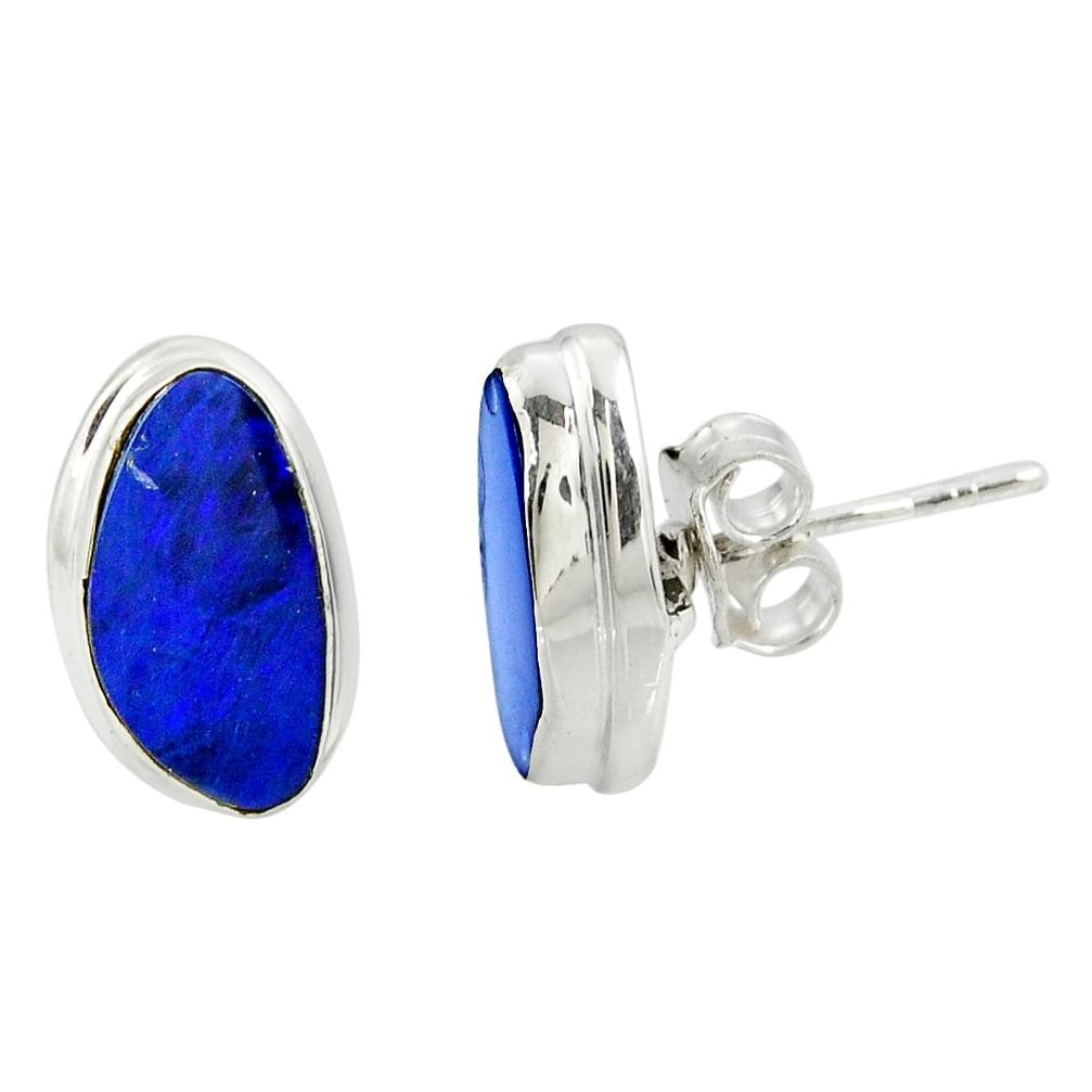 5.20cts natural blue doublet opal australian 925 silver stud earrings r39505