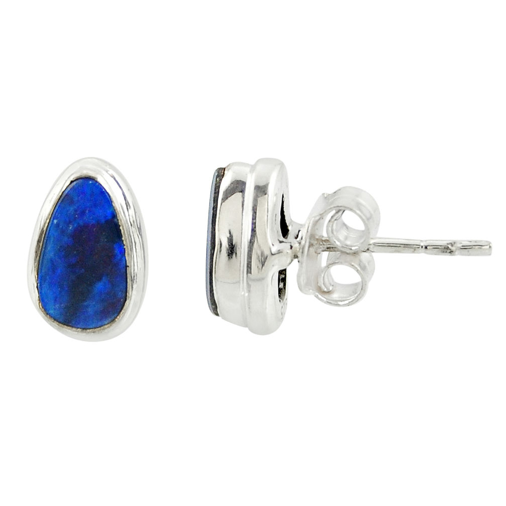 4.30cts natural blue doublet opal australian 925 silver stud earrings r39508