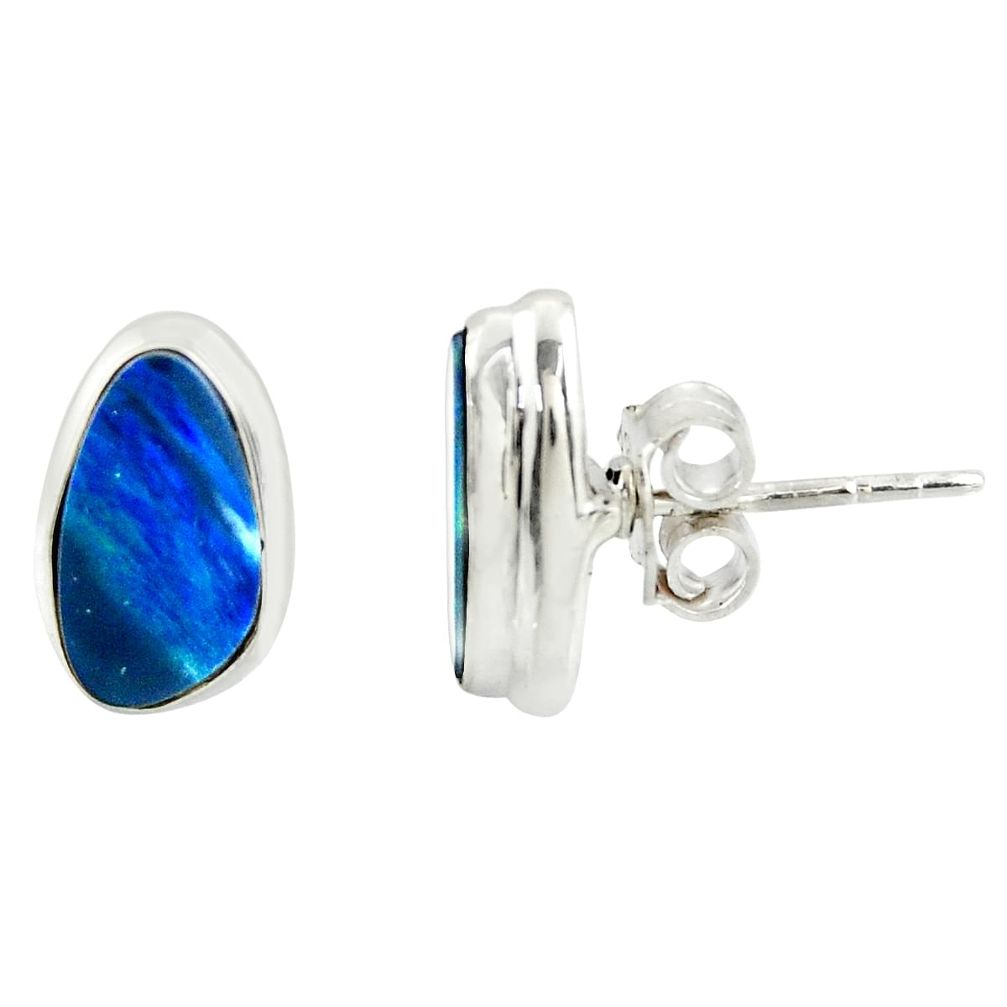 5.22cts natural blue doublet opal australian 925 silver stud earrings r39510