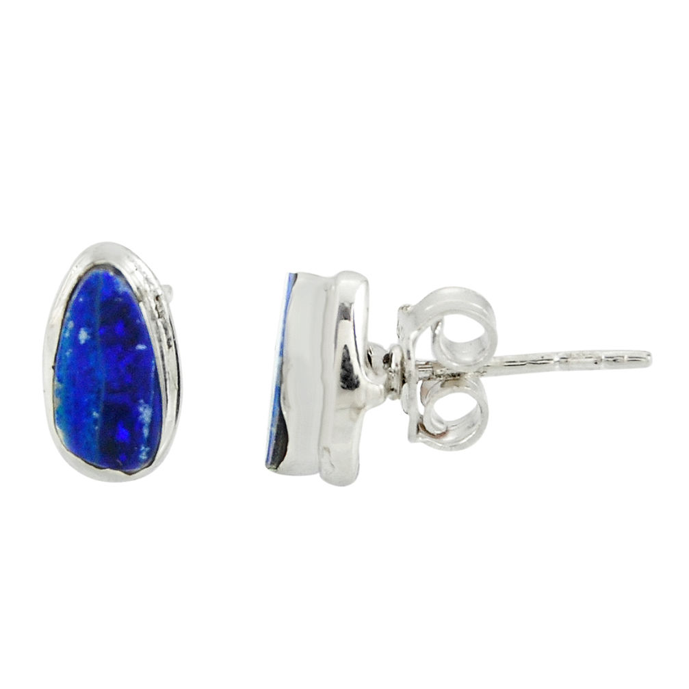 3.95cts natural blue doublet opal australian 925 silver stud earrings r39512