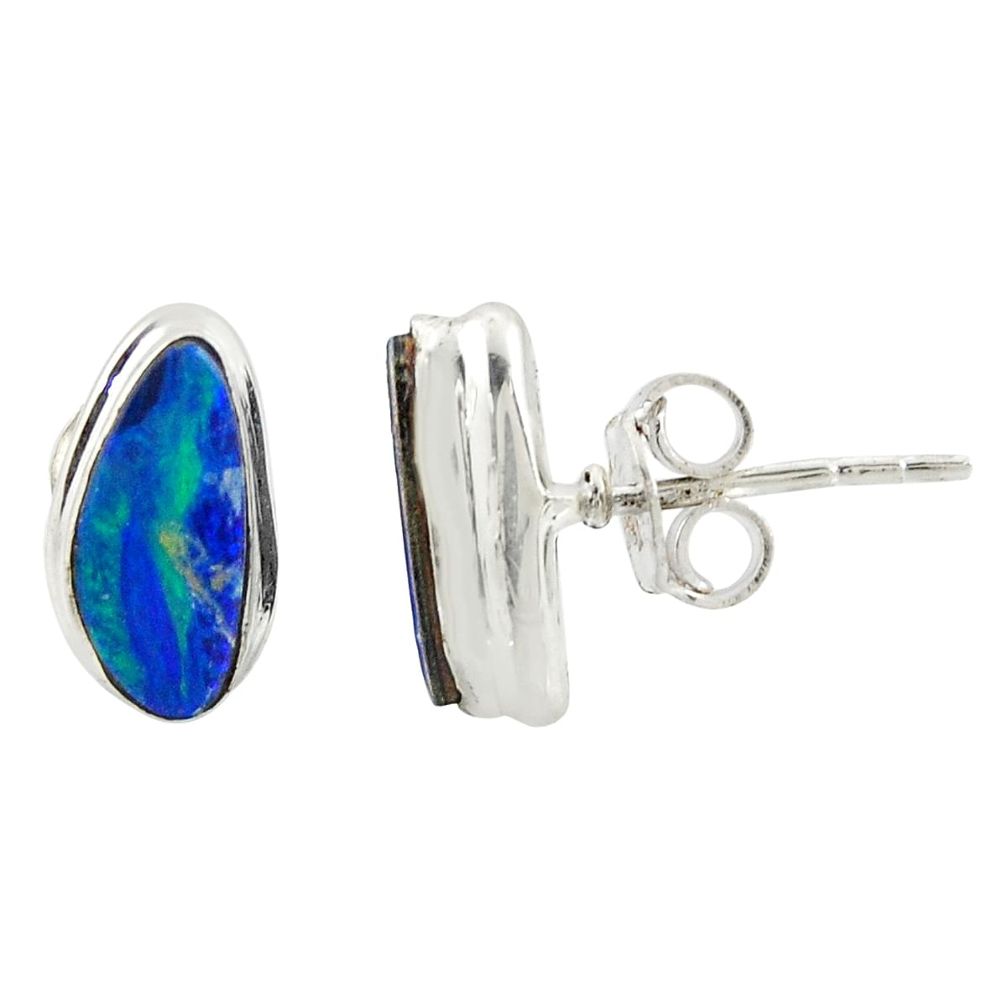 4.62cts natural blue doublet opal australian 925 silver stud earrings r39522