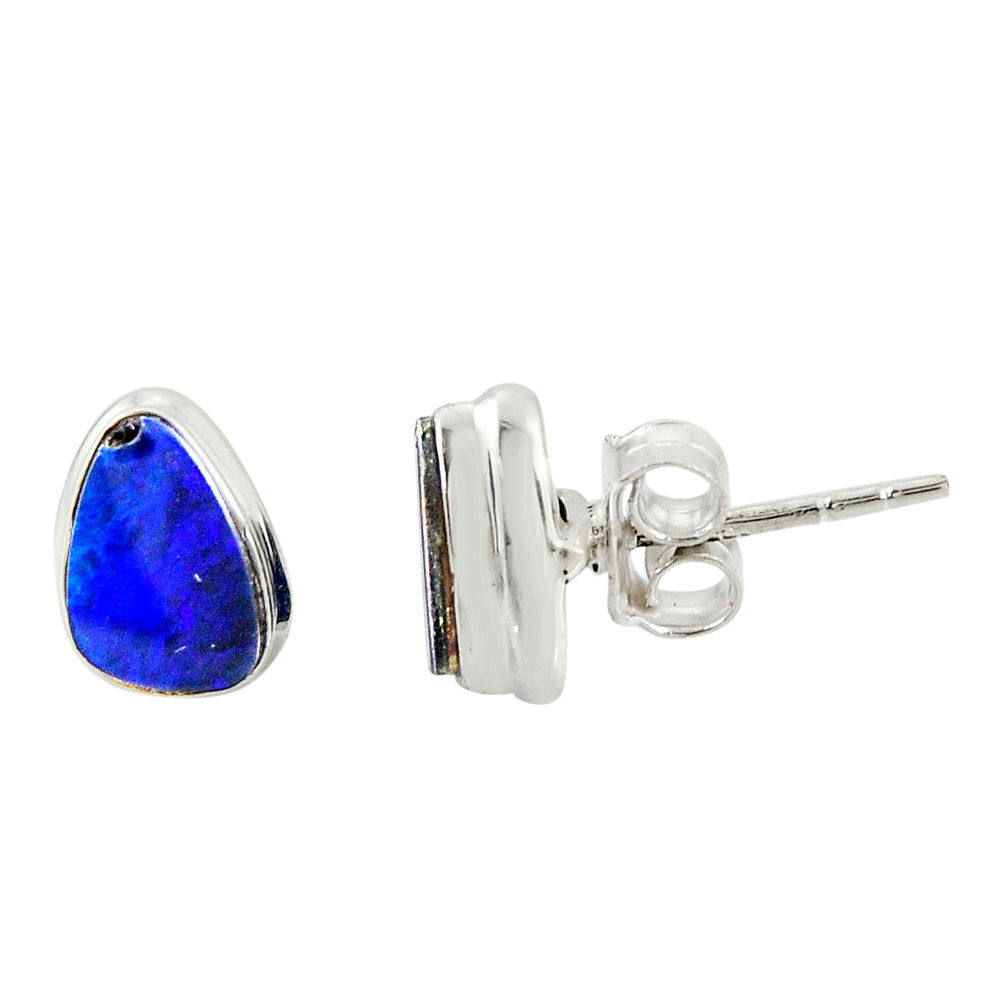 4.30cts natural blue doublet opal australian 925 silver stud earrings r39523