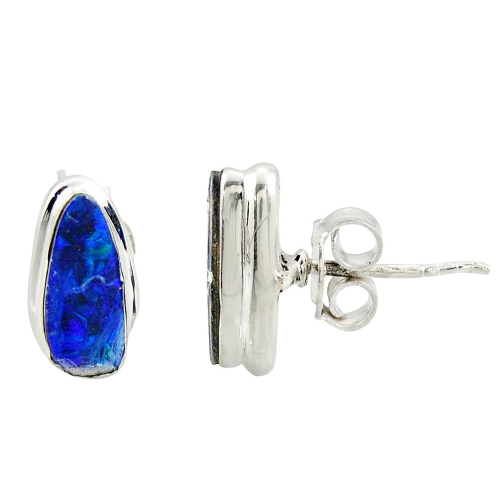 4.30cts natural blue doublet opal australian 925 silver stud earrings r39529