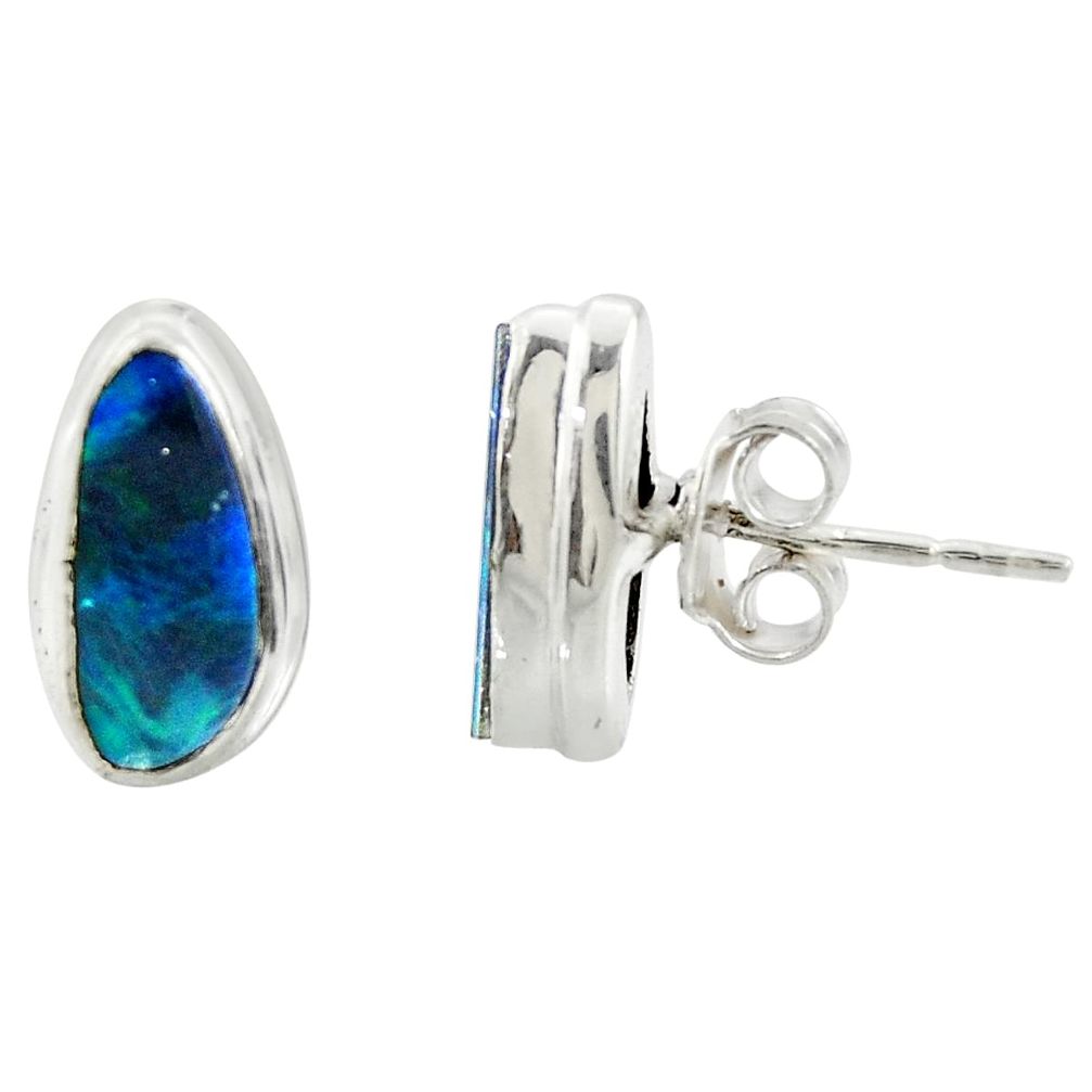 5.23cts natural blue doublet opal australian 925 silver stud earrings r39538