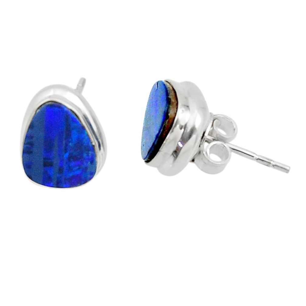 6.22cts natural blue doublet opal australian 925 silver stud earrings r45037