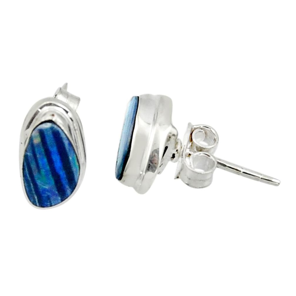 4.48cts natural blue doublet opal australian 925 silver stud earrings r45040