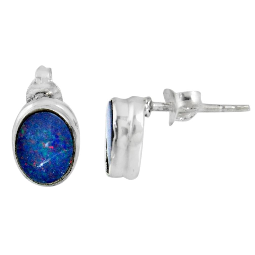 2.17cts natural blue doublet opal australian 925 silver stud earrings r56328