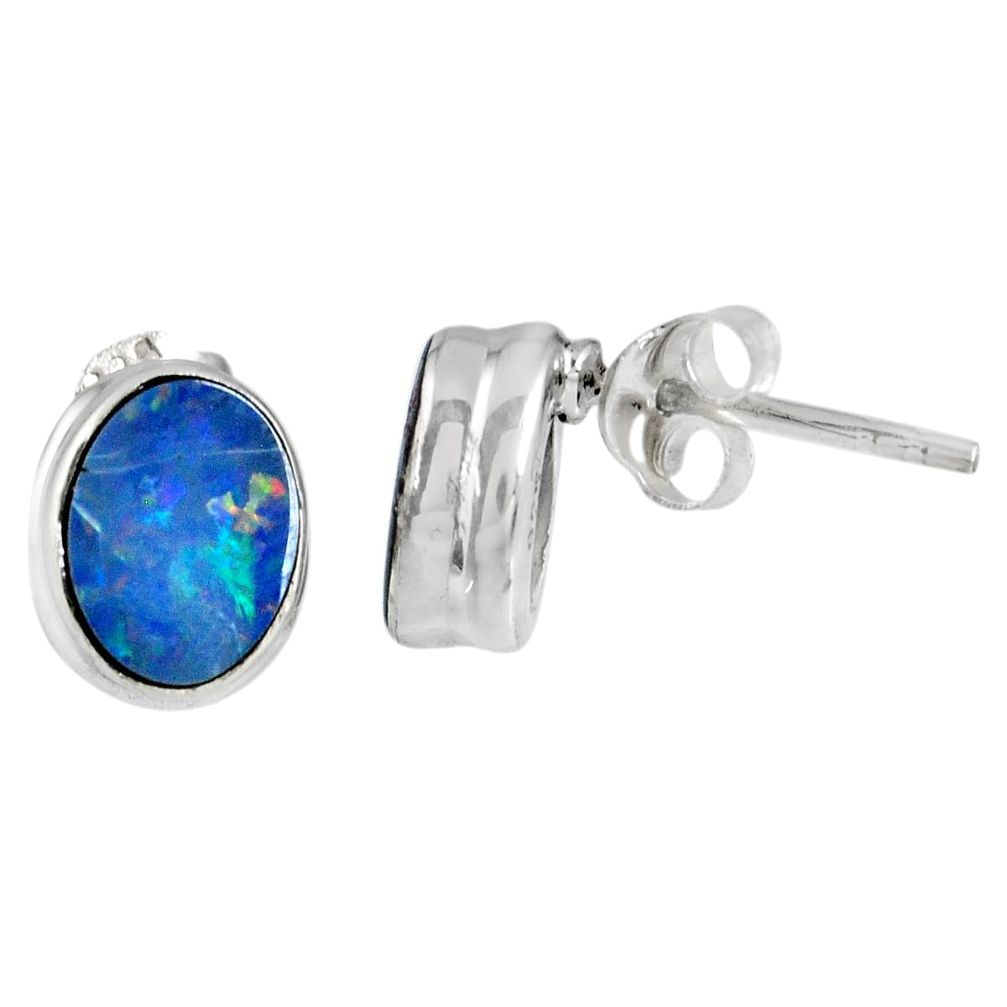 2.25cts natural blue doublet opal australian 925 silver stud earrings r56331