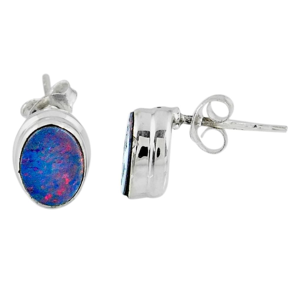 2.44cts natural blue doublet opal australian 925 silver stud earrings r58482