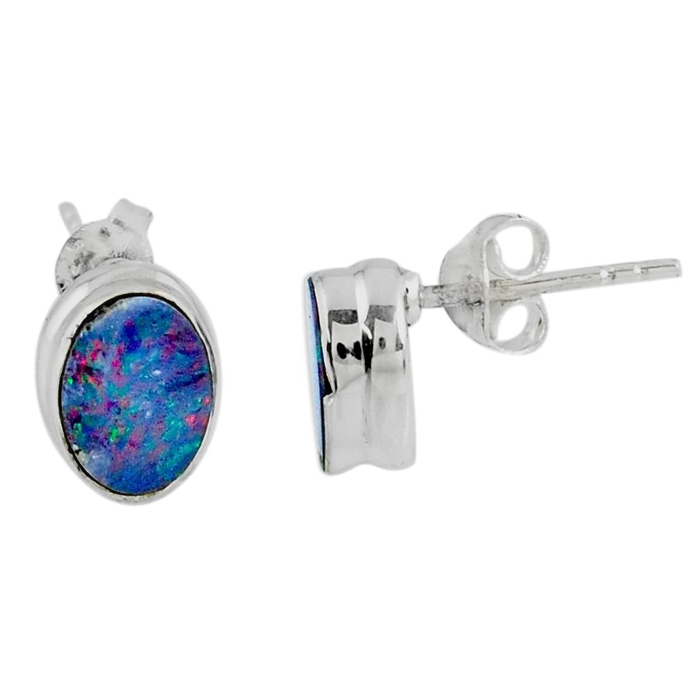 2.51cts natural blue doublet opal australian 925 silver stud earrings r58486