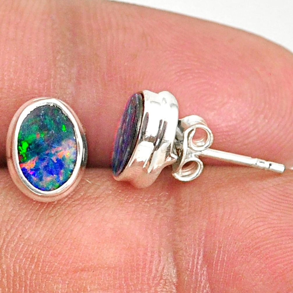 3.74cts natural blue doublet opal australian 925 silver stud earrings r84826