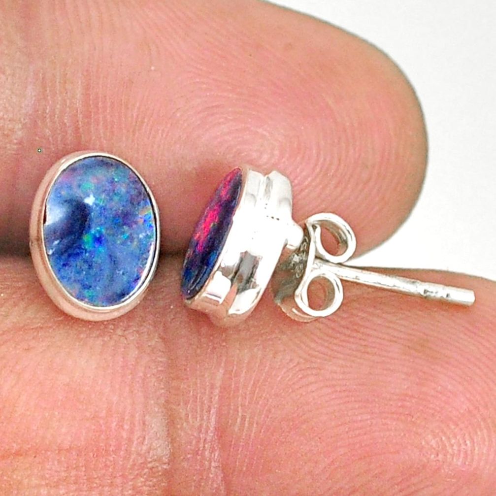 3.72cts natural blue doublet opal australian 925 silver stud earrings r84840