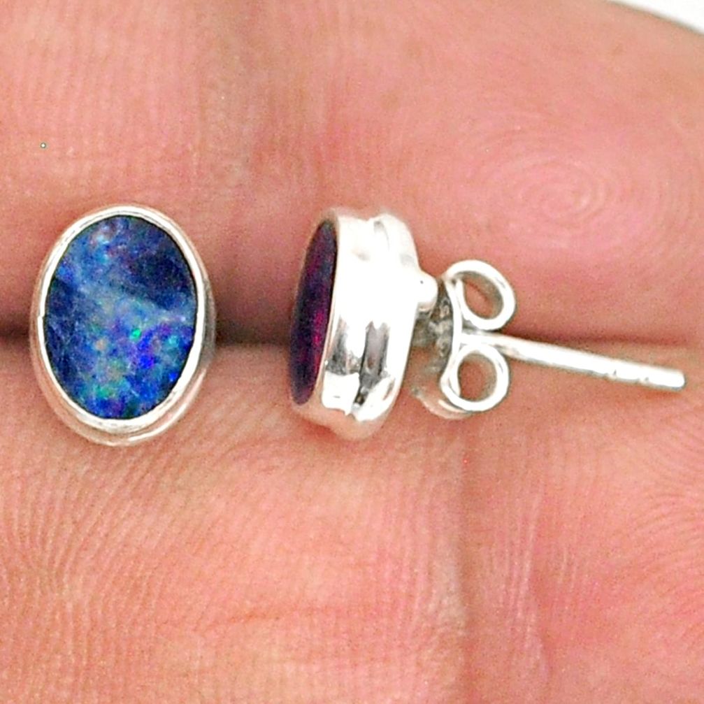 3.39cts natural blue doublet opal australian 925 silver stud earrings r84843