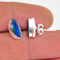 2.45cts natural blue doublet opal australian 925 silver stud earrings y63873