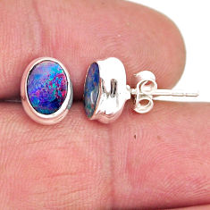 3.04cts natural blue doublet opal australian 925 silver stud earrings y72276