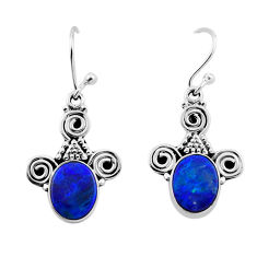 4.06cts natural blue doublet opal australian 925 sterling silver earrings n34965