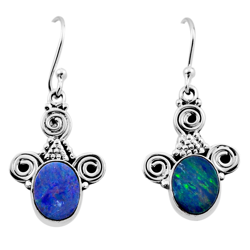 4.20cts natural blue doublet opal australian 925 sterling silver earrings n34978