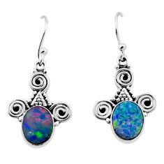 4.19cts natural blue doublet opal australian 925 sterling silver earrings n34979