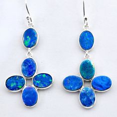8.89cts natural blue doublet opal australian silver chandelier earrings t31573