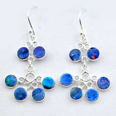 8.90cts natural blue doublet opal australian silver chandelier earrings t31620