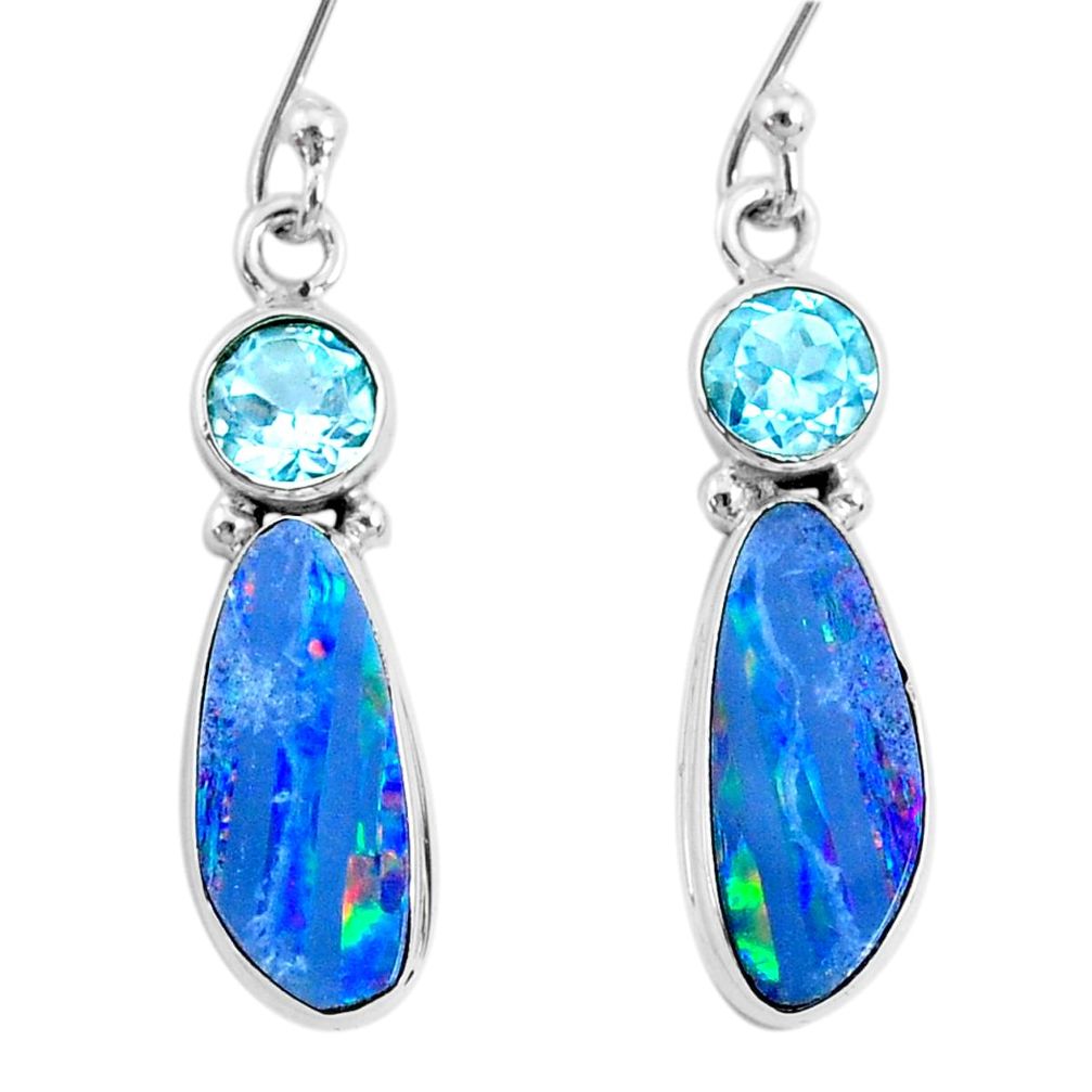 8.07cts natural blue doublet opal australian topaz 925 silver earrings r72686