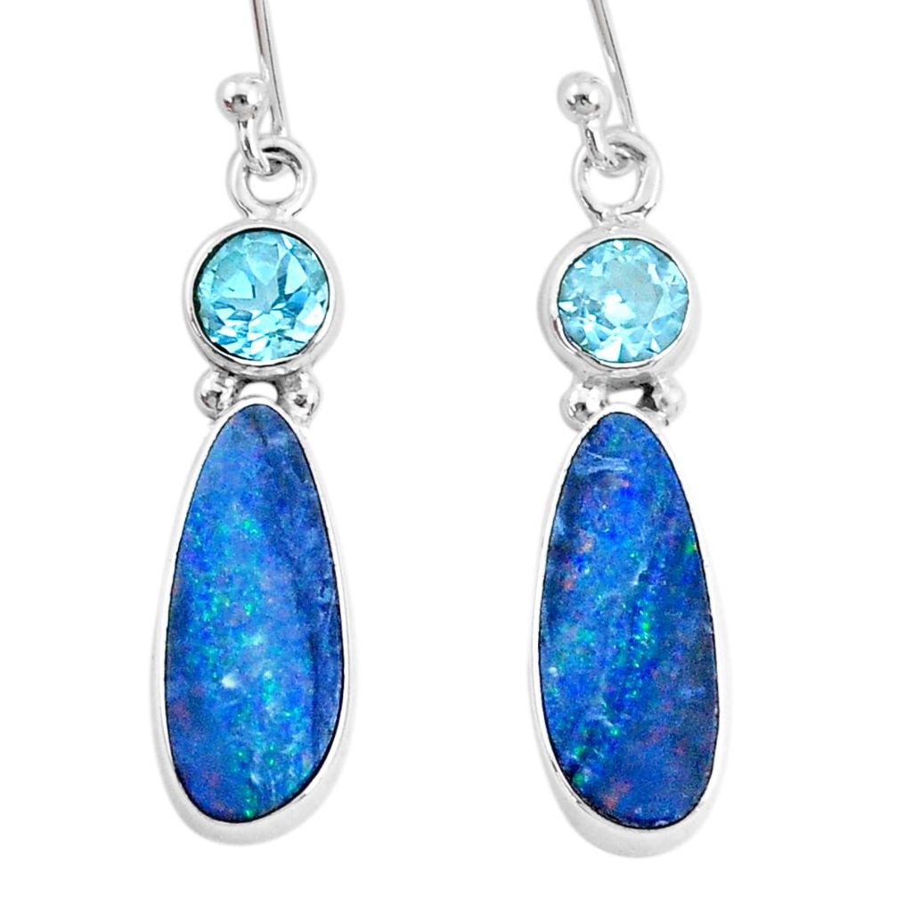7.66cts natural blue doublet opal australian topaz 925 silver earrings r72701