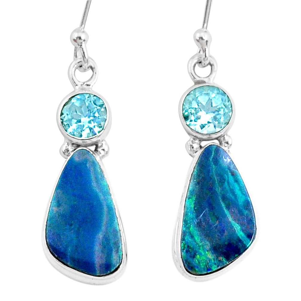 8.11cts natural blue doublet opal australian topaz 925 silver earrings r72705