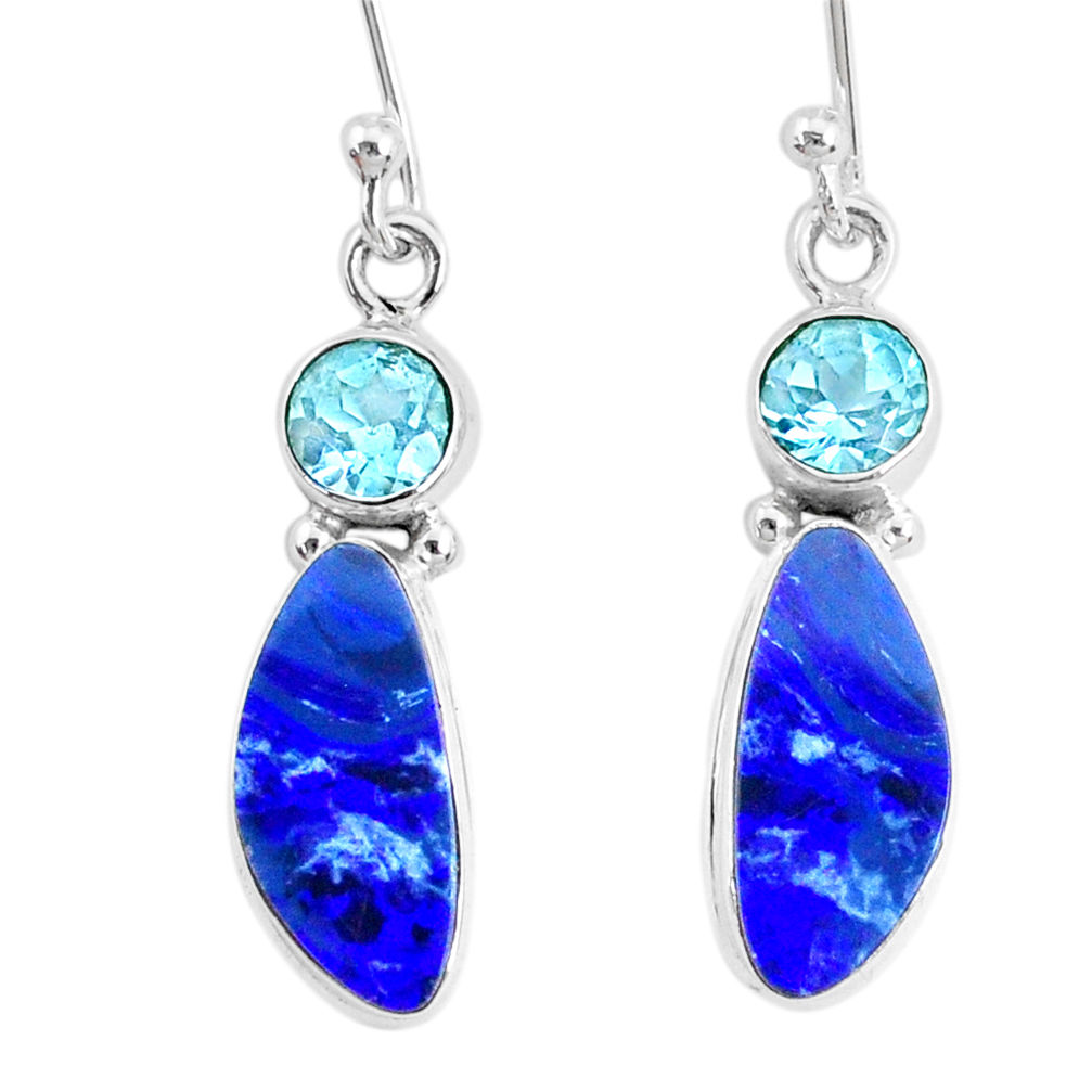 8.09cts natural blue doublet opal australian topaz 925 silver earrings r72708