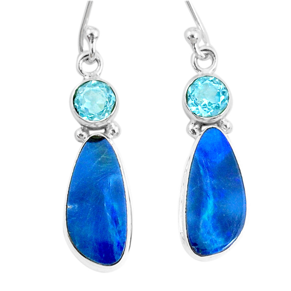 7.66cts natural blue doublet opal australian topaz 925 silver earrings r72710