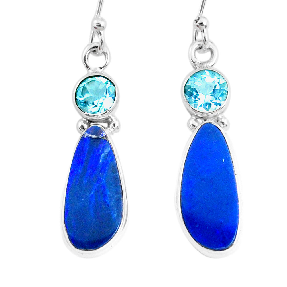 7.66cts natural blue doublet opal australian topaz 925 silver earrings r72713