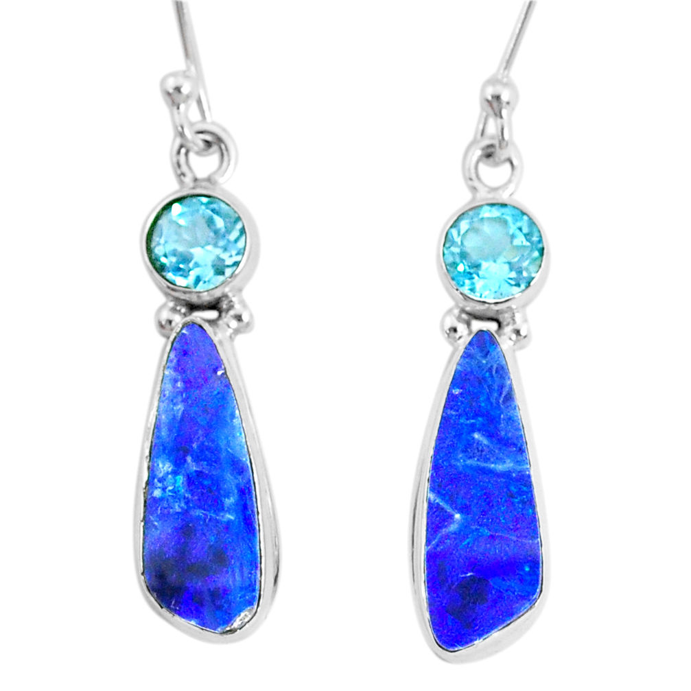 7.64cts natural blue doublet opal australian topaz 925 silver earrings r72716