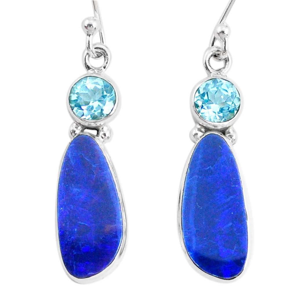 9.58cts natural blue doublet opal australian topaz 925 silver earrings r72724