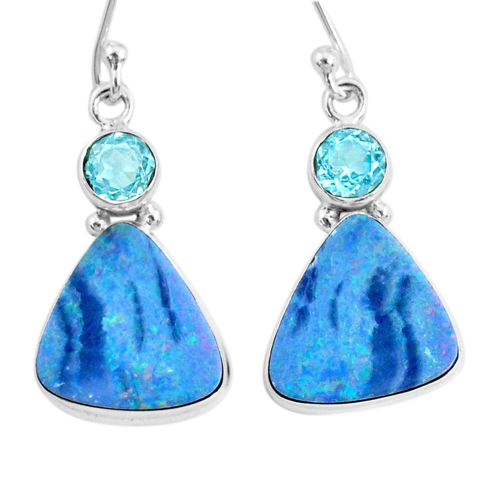 10.70cts natural blue doublet opal australian topaz 925 silver earrings r72730